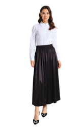 Black Waisted Pleated Midi Skirt - Skirt